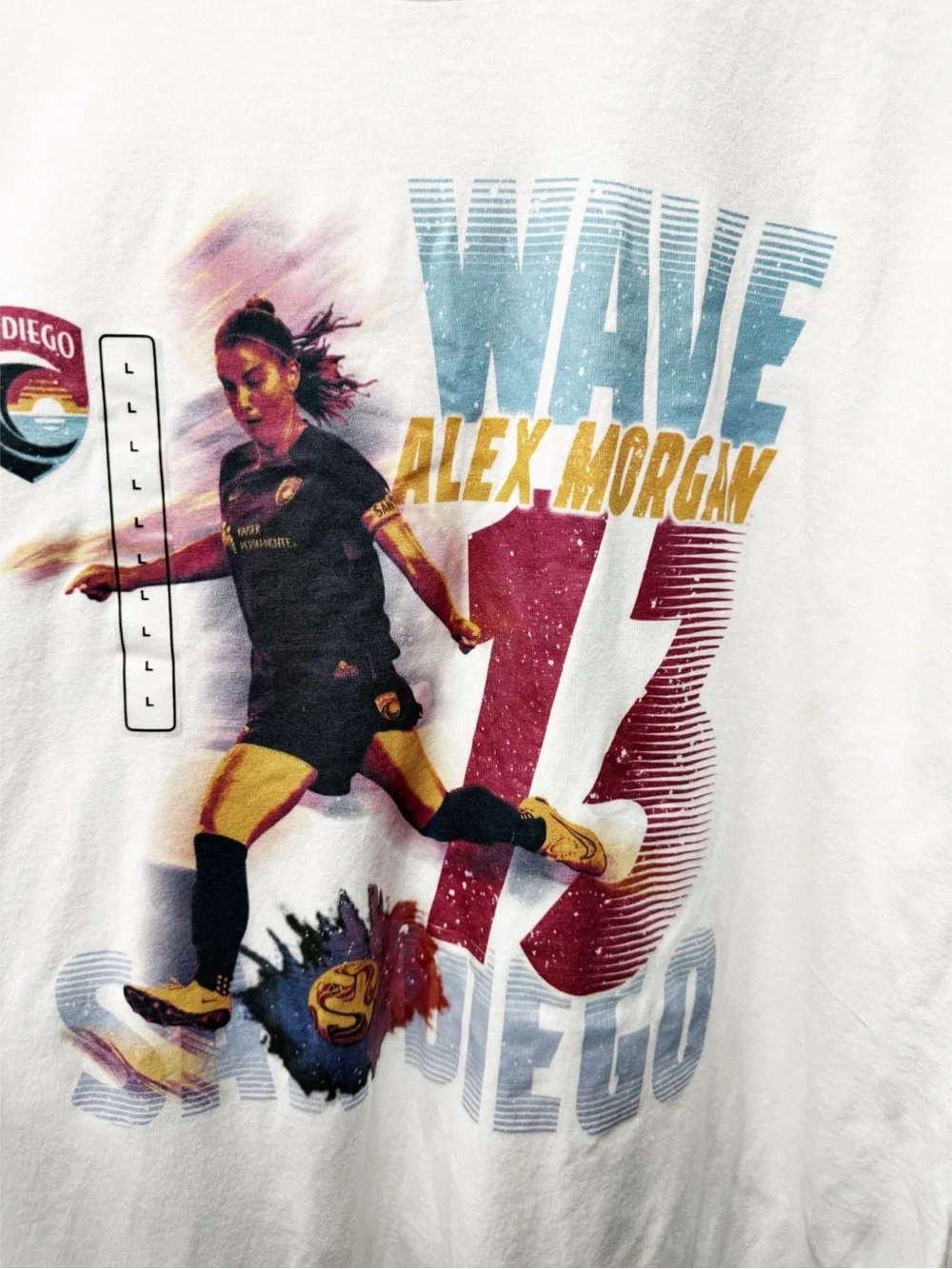 NWT San Diego Wave FC Alex Morgan Graphic Unisex Action Tee White, Size Large
